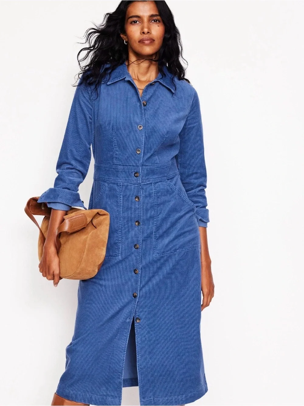 Boden Navy Button-Front Long Sleeve Midi Dress - Picture 10 of 10